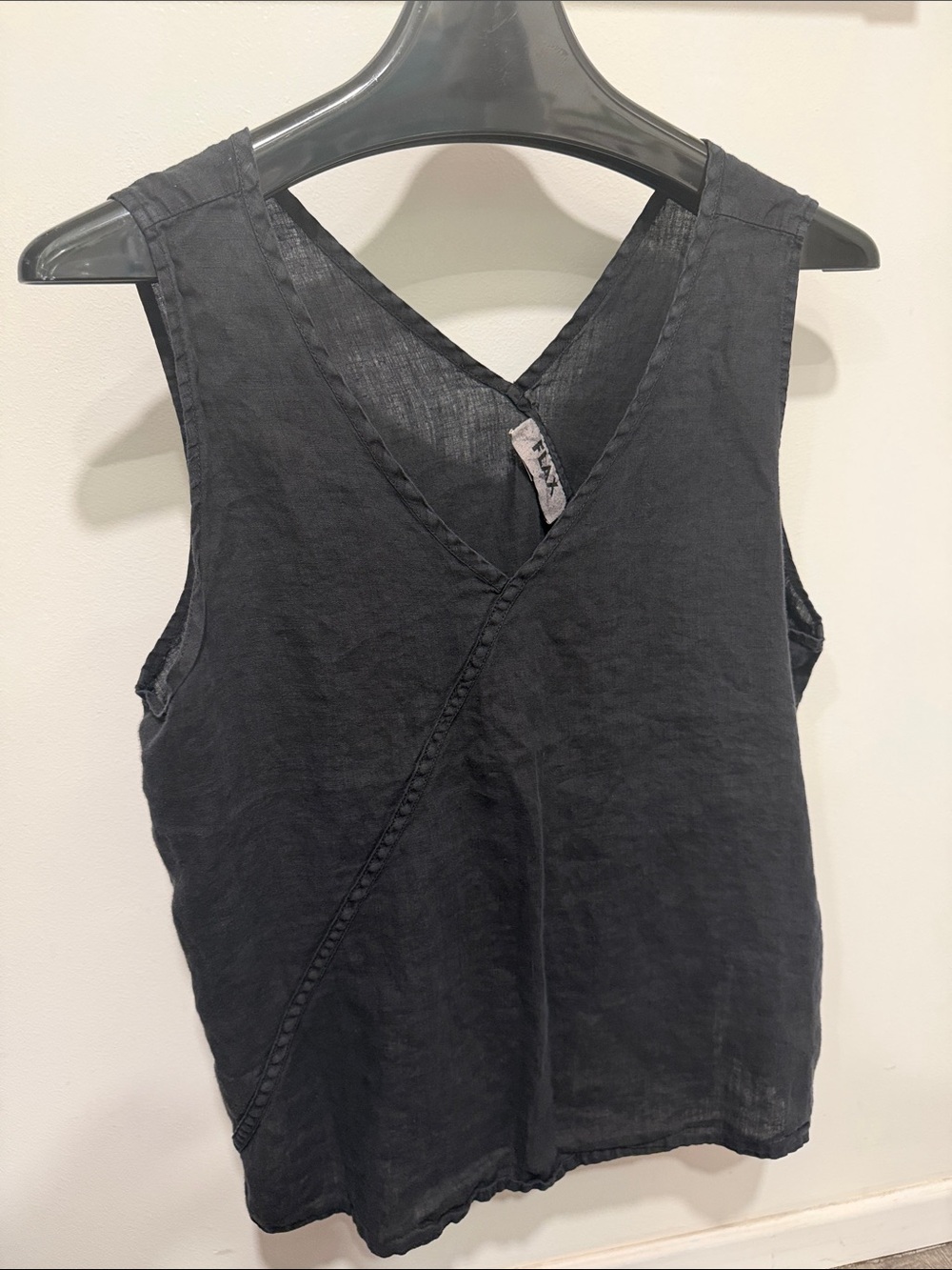 Flax Black Linen V-Neck Cross-Front Tank